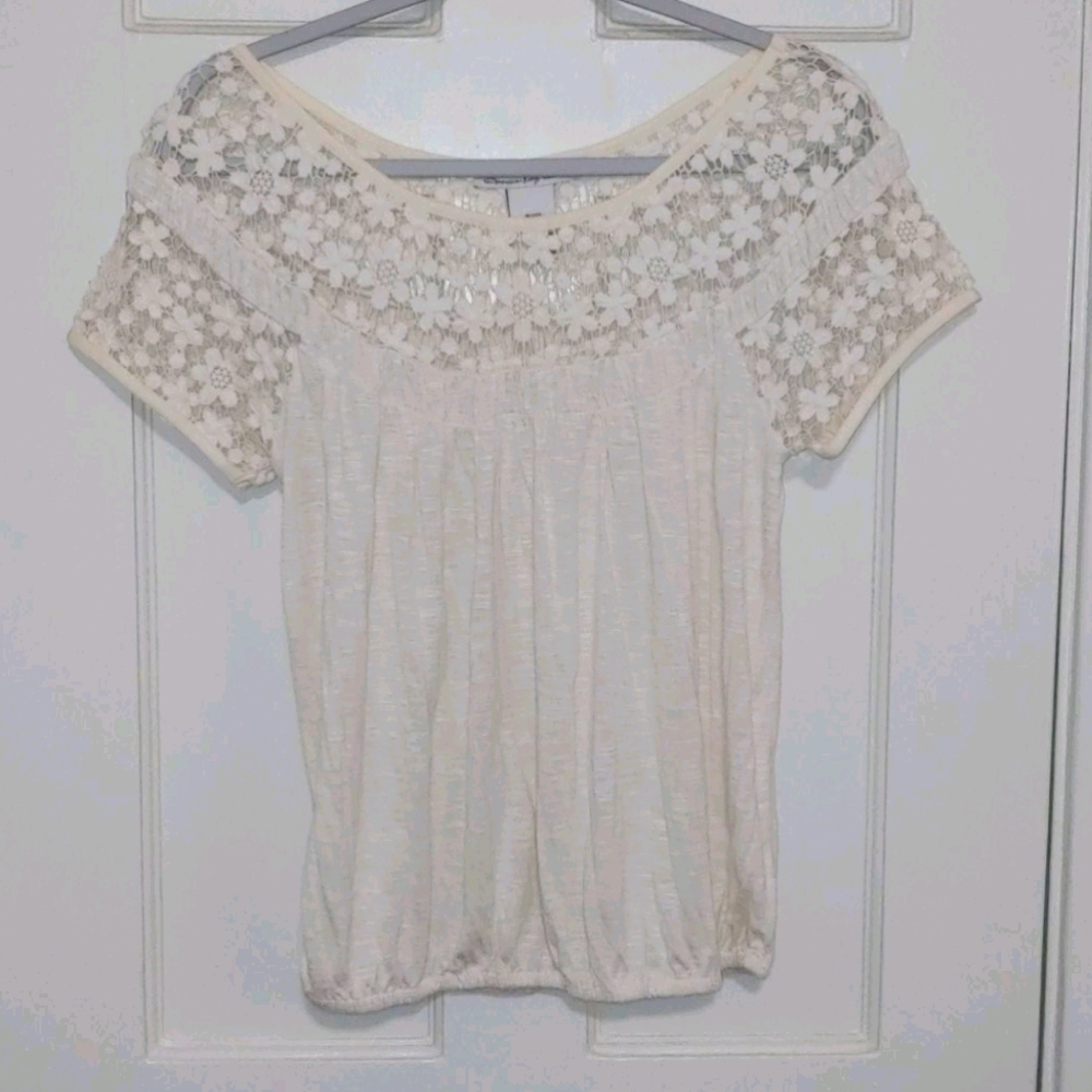 American Rag Top with Embroidered Neckline